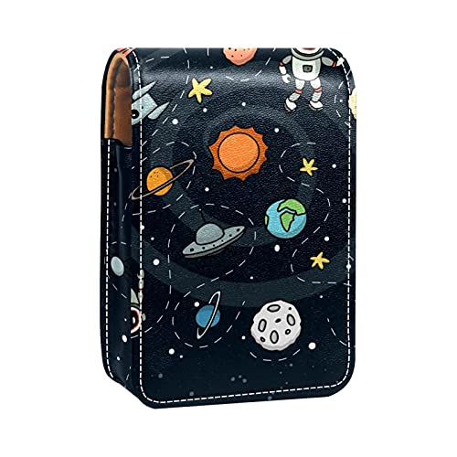 Outer Space Solay Rocket Earth Lipgloss-Halter, Lippenstift-Etui, tragbare Make-up-Tasche, Reise-Lippenstift-Organizer, Etui mit Spiegel, Mini-Lippenstift-Aufbewahrungsbox für Damen, Mehrfarbig, von GORDESC