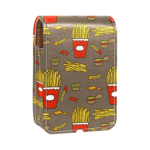 Pommes Frites mit Soßenmuster, Lipgloss-Halter, Lippenstift-Etui, tragbare Make-up-Tasche, Reise-Lippenstift-Organizer, Etui mit Spiegel, Mini-Lippenstift-Aufbewahrungsbox für Damen, Mehrfarbig, von GORDESC