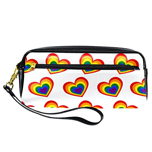 Rainbow Love Loving Heart Big Capacity Pencil Case,Stationery Organizer for Students Double-Layer Pen Pouch with Zipper,Cosmetic Bag with Handle, Mehrfarbig von GORDESC
