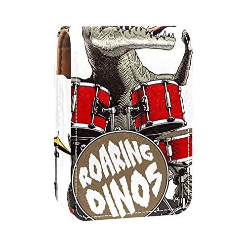 Rock Dinos Beating Drum Lipgloss Halter Lippenstift-Etui Tragbare Make-up-Tasche Reise Lippenstift Organizer Etui mit Spiegel Mini Lippenstift Aufbewahrungsbox für Frauen, Mehrfarbig, 9.5x2x7 von GORDESC