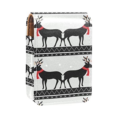 Romantischer Lippenstift-Halter mit weihnachtlichem Hirsch-Elch-Muster, Lippenstift-Etui, tragbare Make-up-Tasche, Reise-Lippenstift-Organizer, Etui mit Spiegel, Mini-Lippenstift-Aufbewahrungsbox für von GORDESC