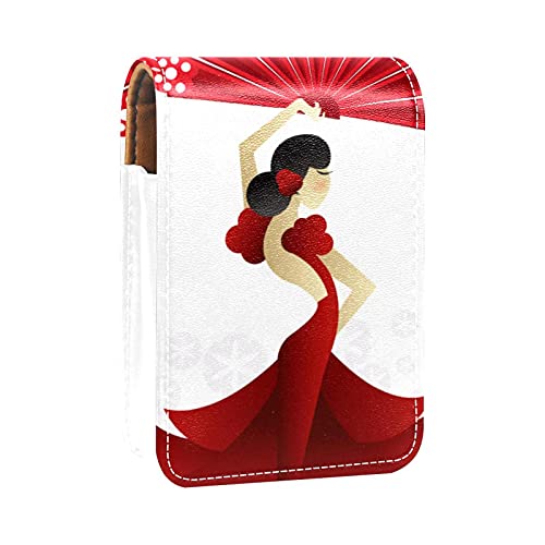 Rote spanische Tänzerin mit Fächer, Lipgloss-Halter, Lippenstift-Etui, tragbare Make-up-Tasche, Reise-Lippenstift-Organizer, Etui mit Spiegel, Mini-Lippenstift-Aufbewahrungsbox für Damen, Mehrfarbig, von GORDESC