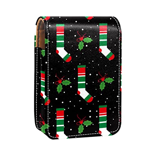 Schöne Weihnachtsstrümpfe, Lipgloss-Halter, Lippenstift-Etui, tragbare Make-up-Tasche, Reise-Lippenstift-Organizer, Etui mit Spiegel, Mini-Lippenstift-Aufbewahrungsbox für Damen, Mehrfarbig, 9.5x2x7 von GORDESC