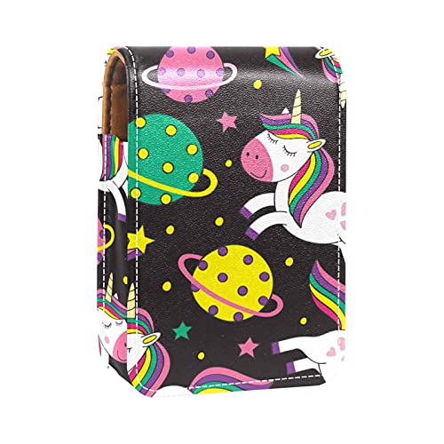 Shy Happy Unicorn Lippenstift-Organizer, mit Spiegel, Mini-Lippenstift-Aufbewahrungsbox für Damen, Pink / Schwarz, Mehrfarbig, 9.5x2x7 cm/3.7x0.8x2.7 in von GORDESC