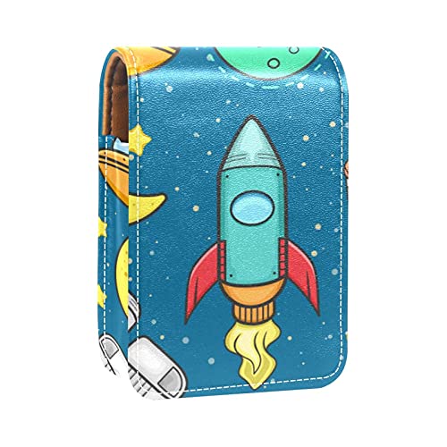 Space Icon Set Lipgloss-Halter, Lippenstift-Etui, tragbare Make-up-Tasche, Reise-Lippenstift-Organizer, Etui mit Spiegel, Mini-Lippenstift-Aufbewahrungsbox für Damen, Mehrfarbig, 9.5x2x7 von GORDESC