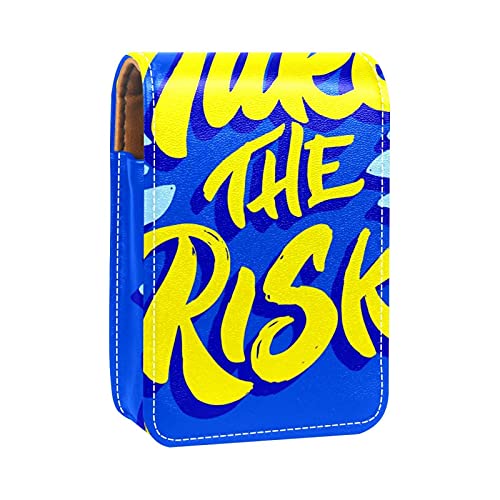 Take The Risk Make-up-Tasche für Lippenstift, tragbar, mit Spiegel, Mini-Lippenstift-Aufbewahrungsbox für Damen, Blau, Mehrfarbig, 9.5x2x7 cm/3.7x0.8x2.7 in von GORDESC