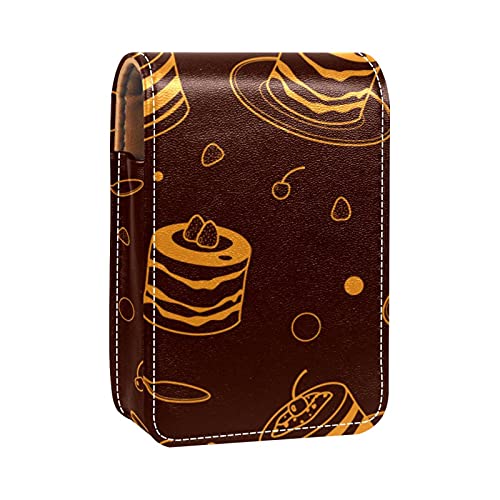 Tiramisu Lippenstift-Etui für Kuchen, Schokoladenmuster, Lippenstift-Halter, tragbare Make-up-Tasche, Reise-Lippenstift-Organizer, Etui mit Spiegel, Mini-Lippenstift-Aufbewahrungsbox für Frauen, von GORDESC