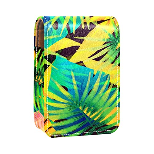 Tropical Leaf Lipgloss Halter Lippenstift Fall Tragbare Make-up-Tasche Reise Lippenstift Organizer Etui mit Spiegel Mini Lippenstift Aufbewahrungsbox für Frauen, Mehrfarbig, 9.5x2x7 cm/3.7x0.8x2.7 in von GORDESC