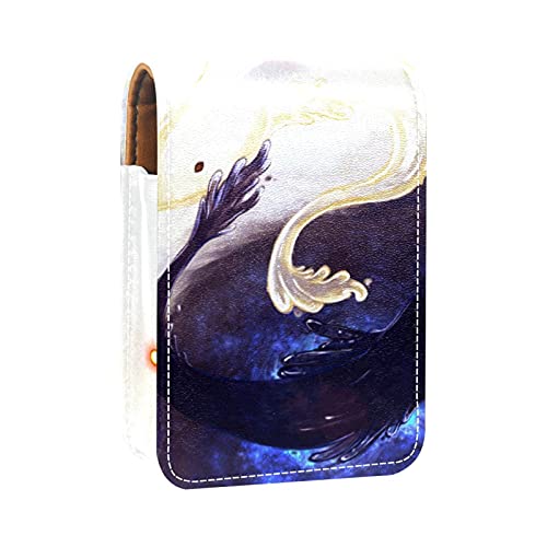 Yin Yang Fisch-Lipgloss-Halter, Lippenstift-Etui, tragbare Make-up-Tasche, Reise-Lippenstift-Organizer, Etui mit Spiegel, Mini-Lippenstift-Aufbewahrungsbox für Frauen, Mehrfarbig, 9.5x2x7 von GORDESC