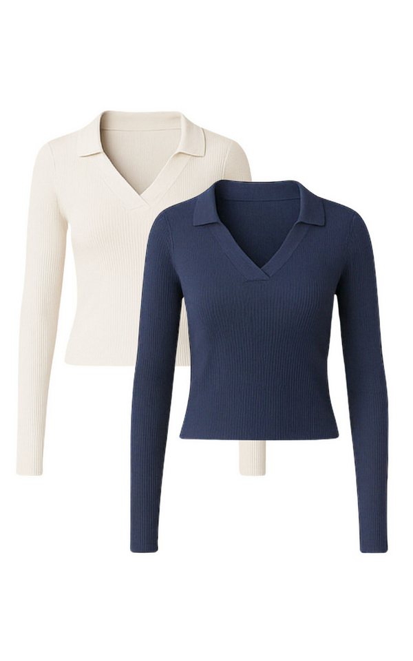 GORG Langarmbluse 2er Set Damenbluse mit Rippenstruktur aus Bio-Baumwolle von GORG