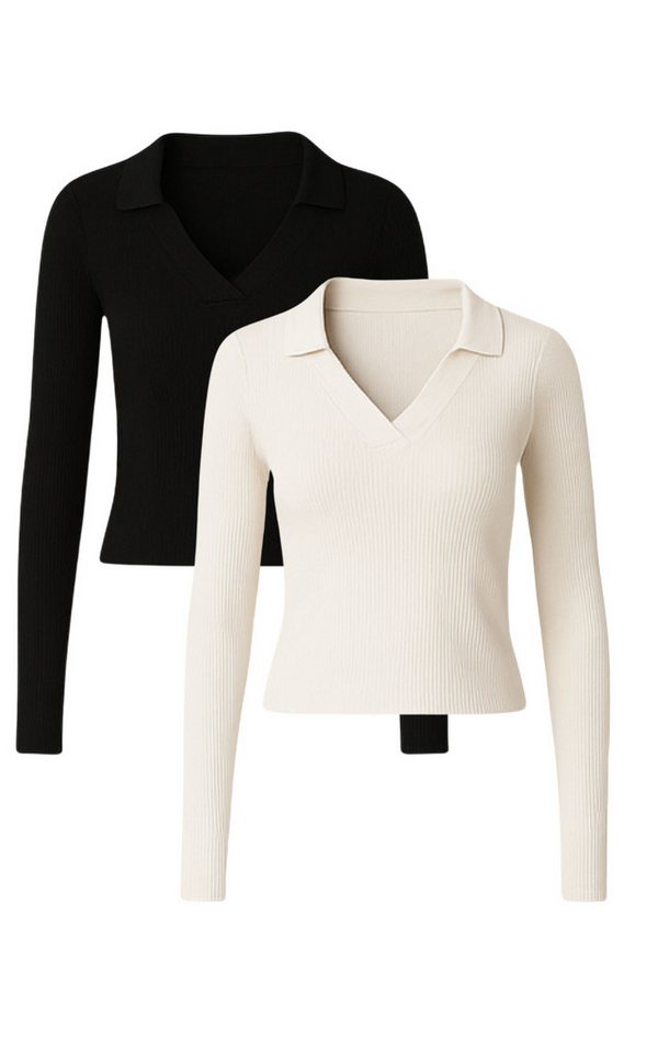 GORG Langarmbluse 2er Set Damenbluse mit Rippenstruktur aus Bio-Baumwolle von GORG