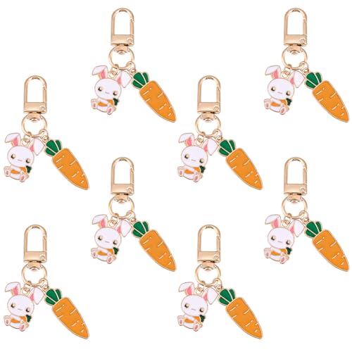 GORGECRAFT 1 Box 8 Stück Kaninchen Karotte Anhänger Schlüsselanhänger Legierung Emaille Ostern Kawaii Bunny Cartoon hängende Schlüsselanhänger Ornament mit Drehverschlüssen für Schlüssel, Geldbörse, von GORGECRAFT