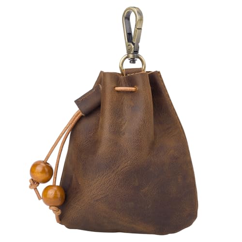 GORGECRAFT 125 * 106mm Echtes Leder Mini Mittelalterlichen Beutel Schlüsselanhänger Crazy Horse Leder Kordelzug Beutel Kreditkarte Brieftaschen Geldbörse Wechselgeldhalter Organizer Sattelbraun von GORGECRAFT