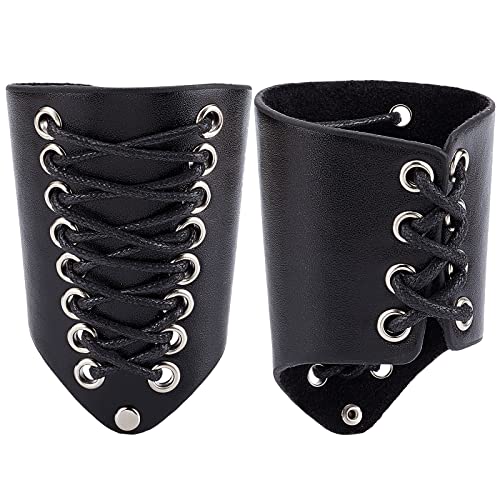 GORGECRAFT 2 STÜCKE Leder Armschienen Gauntlet Armschützer Mittelalterliche Armschienen Leder Armschützer Unisex Ledermanschetten Armschützer Schmuck Kostüm Kit Für Herren (Schwarz) von GORGECRAFT