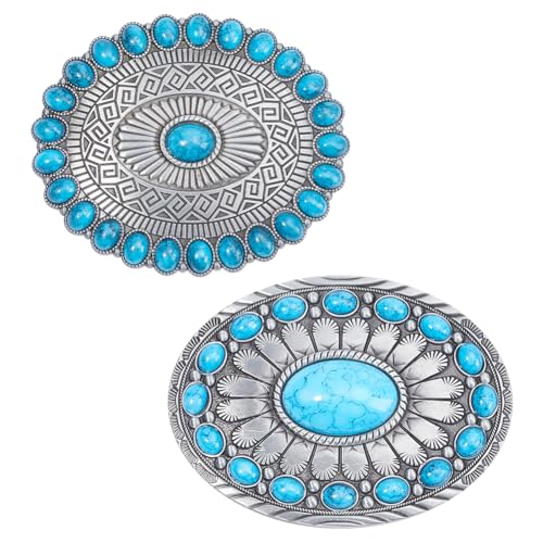 GORGECRAFT 2 Stile Gürtelschnallen Herren American Western Cowboy Indische Elemente Vintage Türkis Stein Knöpfe Oval mit Harz Imitation Synthetisch Türkis für Herrengürtel von GORGECRAFT