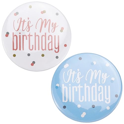 GORGECRAFT 2 Stück 2 Farben „It'S My Birthday“ Anstecknadel 5.8cm Blau Weiß Weißblech Rund „Happy Birthday“ Party Dekorationen Abzeichen Anstecknadeln Broschen Für Kleidung Rucksack Damen Und Herren von GORGECRAFT