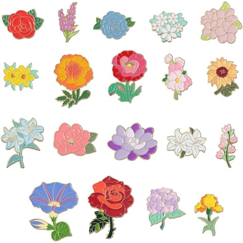 GORGECRAFT 19 Stück 19 Stile Emaille Blumenbrosche Bunte Metalllegierung Emaille Blumen Blumen Rosen Sonnenblumen Reversbroschen Für Kleidung Jacken Hüte Kleider Taschen Dekorationen Damenbedarf von GORGECRAFT