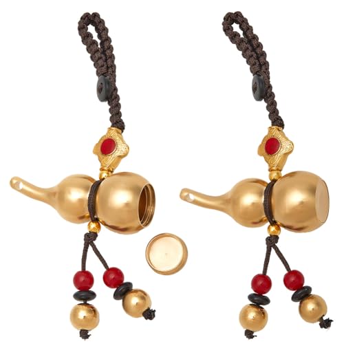 GORGECRAFT 2Stk Feng Shui Messing-Kürbis-Schlüsselanhänger Chinesischer Hulu-Schlüsselhalter Goldene Kalebasse Aus Messing Mit Bodhi-Perle Auto-Dekor Aufhängen Anhänger Tasche Medaillon Schlüsselring von GORGECRAFT