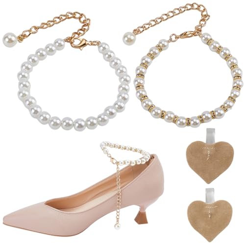 GORGECRAFT 4 Stück Perlen Schuhriemen Fußkettchen Mit Perlen Dekorative Kette Goldfarben Verstellbare High Heel Schuhriemen Schnürsenkel Perlen Anti Los Schnürsenkel Abnehmbares Schuhriemenband Für Hi von GORGECRAFT