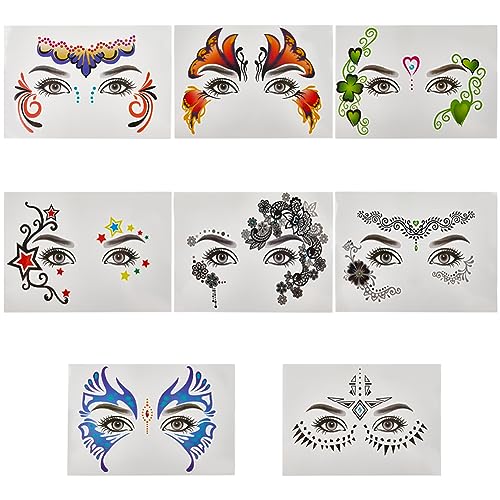 GORGECRAFT 8 Stil Gesicht Temporäre Tätowierung Wasserdicht Make-Up Tattoo Aufkleber Auf Gesicht Auge Stirn Körper Lidschatten Tattoo Aufkleber Für Halloween Weihnachten Maskerade Schmetterling Blumen von GORGECRAFT