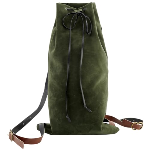 GORGECRAFT Mittelalterlicher Rucksack Mit Kordelzug Vintage Fasertasche Mit PU Lederriemen Legierungsverschlüsse Tragbare Tasche Für SCA LARP Reenactment Ren Fair Cosplay Outdoor Fitnessstudio Schwimm von GORGECRAFT