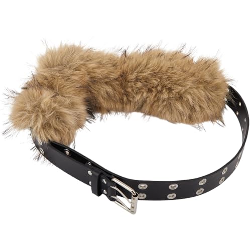GORGECRAFT Pelz PU Leder Taillengürtel Braun Kunstfell Flauschig Winter Warm Bund Mittelalter Wikinger Renaissance Verstellbar Schwarz Ritterbund Kettengürtel Für Streetwear Röcke Shorts Jeans Damen von GORGECRAFT