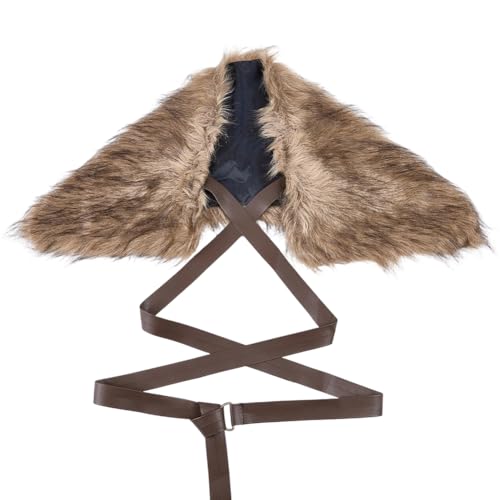 GORGECRAFT Wikinger Umhang Aus Kunstpelz Kamel Mittelalterlicher Mantel Aus Künstlicher Wolle Schulterwickelkragen Kriegerkönig Renaissance LARP Cosplay Kostüm Mit Ledergürteln Für Männer Und Frauen von GORGECRAFT