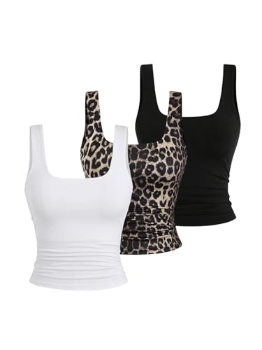 GORGLITTER 3er Pack Crop Top Tanktop Damen Casual Top Träger Oberteile Y2k Basicshirt Untertop Tank Tops Schwarz Multi M von GORGLITTER