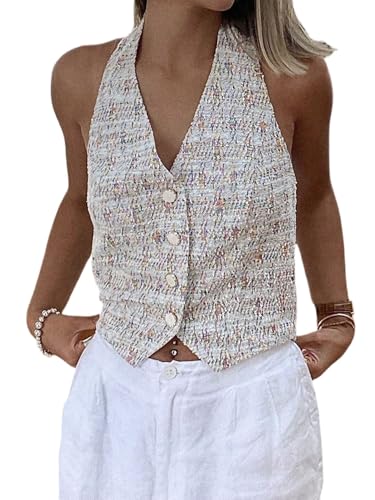 GORGLITTER Ärmellose Weste Damen Elegant Neckholder Top V-Ausschnitt Strickweste Knopfleiste Vorne Kurze Westen Slim Fit Crop Sommer Outfit Aprikosenfarben L GORGLITTER Ärmellose Weste Damen Elegant Neckholder Top V-Ausschnitt Strickweste Knopfleiste Vorne Kurze Westen Slim Fit Crop Sommer Outfit Aprikosenfarben L von GORGLITTER
