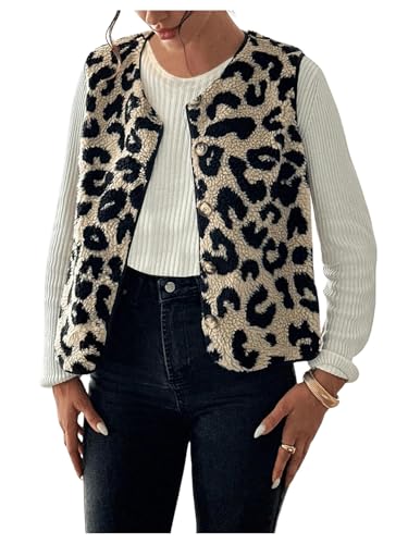 GORGLITTER Ärmellose Leo Weste Damen - Leichte Teddy Fleeceweste Jacke Mit Knöpfen für Herbst Winter XS GORGLITTER Ärmellose Leo Weste Damen - Leichte Teddy Fleeceweste Jacke Mit Knöpfen für Herbst Winter XS von GORGLITTER