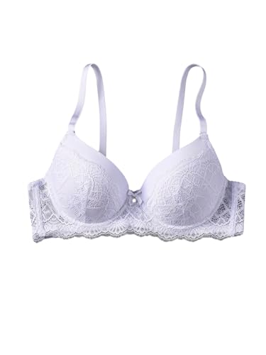 GORGLITTER BH Damen Elegant BHS mit Transparent Spitze Patchwork Bra mit Bügel Spaghettiträger Bralette Push Up Durchsichtige Bralette Weiß 75B von GORGLITTER
