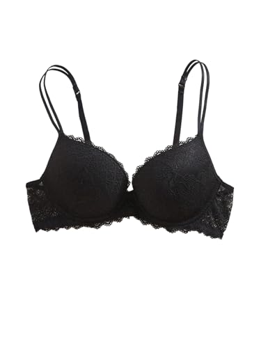 GORGLITTER BH Damen Elegant Bra mit Bügel Spaghettiträger Bralette Bequem BHS mit Durchsichtig Spitze Push Up Unterwäsche Schwarz 85B von GORGLITTER