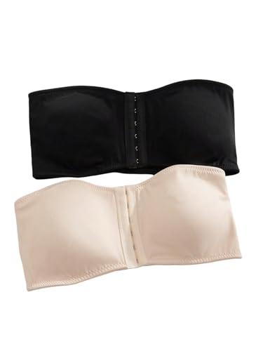 GORGLITTER BH Damen Trägerloser Bra Unterwäsche Ohne Bügel Tube Top Bralette Mit Vorderverschluss Push Up Bustier BHS Baumwolle Top Schwarz Mehrfarbig XL von GORGLITTER