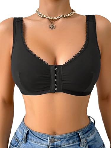 GORGLITTER BH Vorderverschluss Damen ohne Bügel V-Ausschnitt Bralette mit Spitzen Bustier Bralettes Klassische Bra Unterwäsche Elastizität BHS Schwarz S GORGLITTER BH Vorderverschluss Damen ohne Bügel V-Ausschnitt Bralette mit Spitzen Bustier Bralettes Klassische Bra Unterwäsche Elastizität BHS Schwarz S von GORGLITTER