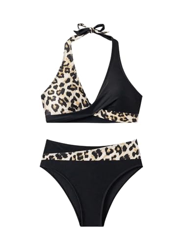 GORGLITTER Damen Bikini Set Leo XL - Farbblock, Neckholder, Wickel Bikini - SWIMWEAR - 80% Polyamid, 20% Elasthan - X_L von GORGLITTER