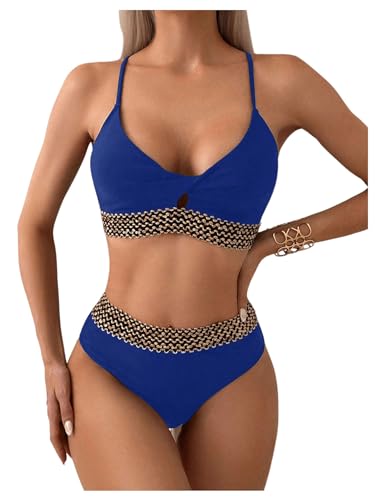 GORGLITTER Bikini Damen Set Sexy Bikini Mit V Ausschnitt Bikini Oberteil Zweiteiliger Badeanzug Bademode Blau M von GORGLITTER