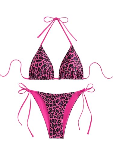 GORGLITTER Bikini Damen Set Sexy Tanga Triangel Leo Neckholder Bikini Set Sommer Strand Zweiteiliger Badeanzug Bademode Swimsuit Heißes Pink XS GORGLITTER Bikini Damen Set Sexy Tanga Triangel Leo Neckholder Bikini Set Sommer Strand Zweiteiliger Badeanzug Bademode Swimsuit Heißes Pink XS von GORGLITTER