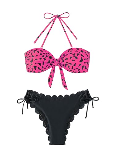 GORGLITTER Bikini Damen Set Trägerlos Badeanzug Zweiteiler Bandeau Bikini Set Bademode Swimsuit Strandmode Boho Swimmwear Heißes Pink S GORGLITTER Bikini Damen Set Trägerlos Badeanzug Zweiteiler Bandeau Bikini Set Bademode Swimsuit Strandmode Boho Swimmwear Heißes Pink S von GORGLITTER