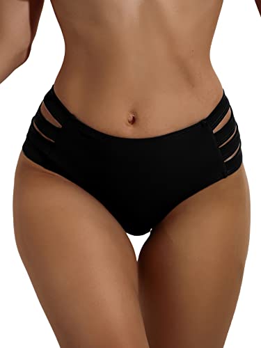 GORGLITTER Bikini Höschen Damen Bikinihose mit Cut-Out Bikinislip Bikini Hüfthosen Badeunterteil Schwarz M von GORGLITTER