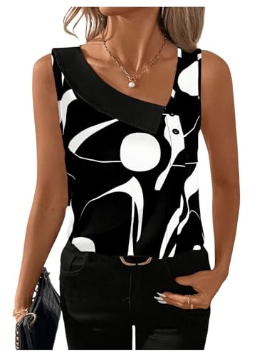 GORGLITTER Bluse Damen Elegant Blusenshirt Sommer Tank Top V Ausschnitt Tunika Top Ärmellose Bluse Going Out Top Schwarz und Weiß M von GORGLITTER