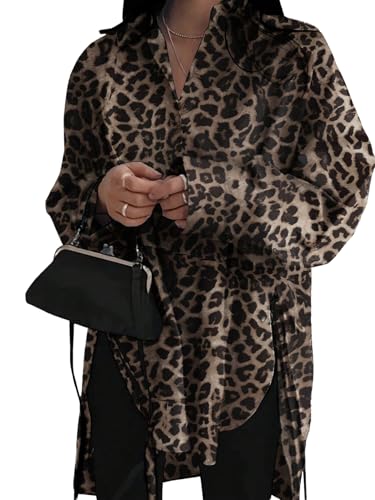 GORGLITTER Bluse Damen Elegant Hemdbluse Leo Print Langarmshirt mit Knöpfen Langarm Damenbluse mit Chnürung Lang Blusen Lässig Outfit Leoparden XL GORGLITTER Bluse Damen Elegant Hemdbluse Leo Print Langarmshirt mit Knöpfen Langarm Damenbluse mit Chnürung Lang Blusen Lässig Outfit Leoparden XL von GORGLITTER