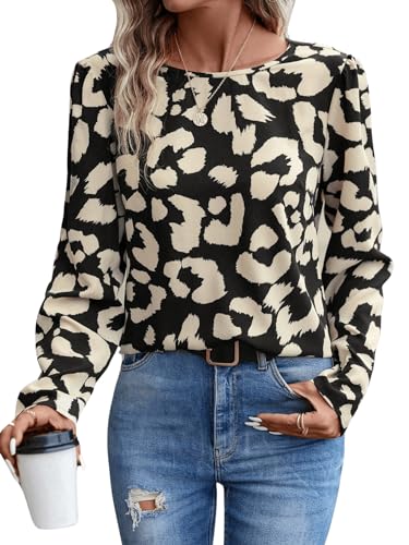 GORGLITTER Bluse Damen Elegant Rückenfrei Oberteil Mit Spitze Langarm Blusenshirt Leopard Bluse Mehrfarbig M von GORGLITTER