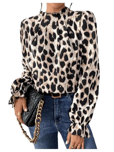 GORGLITTER Bluse Mit Rüschen Damen Bluse Mit Stehkragen Langarm Blusenshirt Elegante Blusen Oberteile Volant Ärmel Top Leo M GORGLITTER Bluse Mit Rüschen Damen Bluse Mit Stehkragen Langarm Blusenshirt Elegante Blusen Oberteile Volant Ärmel Top Leo M von GORGLITTER