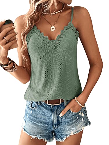 GORGLITTER Cami Top Mit Spitze Damen Spitze Top V Ausschnitt Oberteil Spaghettiträger Top Sexy Sommer Shirt Armeegrün L von GORGLITTER