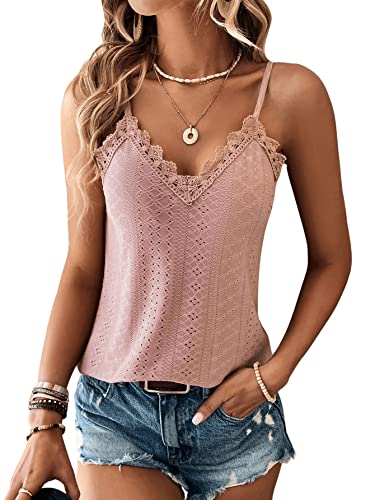 GORGLITTER Cami Top Mit Spitze Damen Spitze Top V Ausschnitt Oberteil Spaghettiträger Top Sexy Sommer Shirt Grau-Rosa M von GORGLITTER