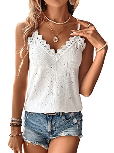 GORGLITTER Cami Top Mit Spitze Damen Spitze Top V Ausschnitt Oberteil Spaghettiträger Top Sexy Sommer Shirt Weiß L von GORGLITTER