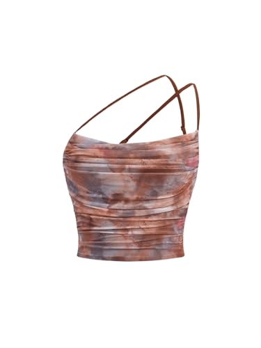 GORGLITTER Camisole Top Tie Dye Sommer Top Damen Crop Top Y2k Trägertop Bauchfreie Oberteile Batik Tops Braun M von GORGLITTER