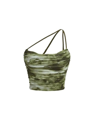 GORGLITTER Camisole Top Tie Dye Sommer Top Damen Crop Top Y2k Trägertop Bauchfreie Oberteile Batik Tops Olivgrün M von GORGLITTER