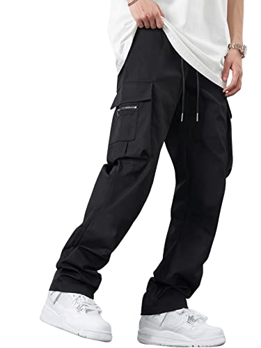 GORGLITTER Cargohose Klassic Hosen Herren Straighthose Cargo Pants Männer Hosen Workoutpant Freizeithose mit Kordelzug und Taschen Schwarz XXL von GORGLITTER