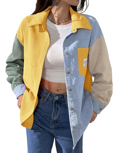 GORGLITTER Cordhemd Damen Elegant Langarm Button Down Hemdbluse mit Taschen Loose Fit Blusen Freizeitjacke Cord Jacken mit Knöpfen Gelb S GORGLITTER Cordhemd Damen Elegant Langarm Button Down Hemdbluse mit Taschen Loose Fit Blusen Freizeitjacke Cord Jacken mit Knöpfen Gelb S von GORGLITTER